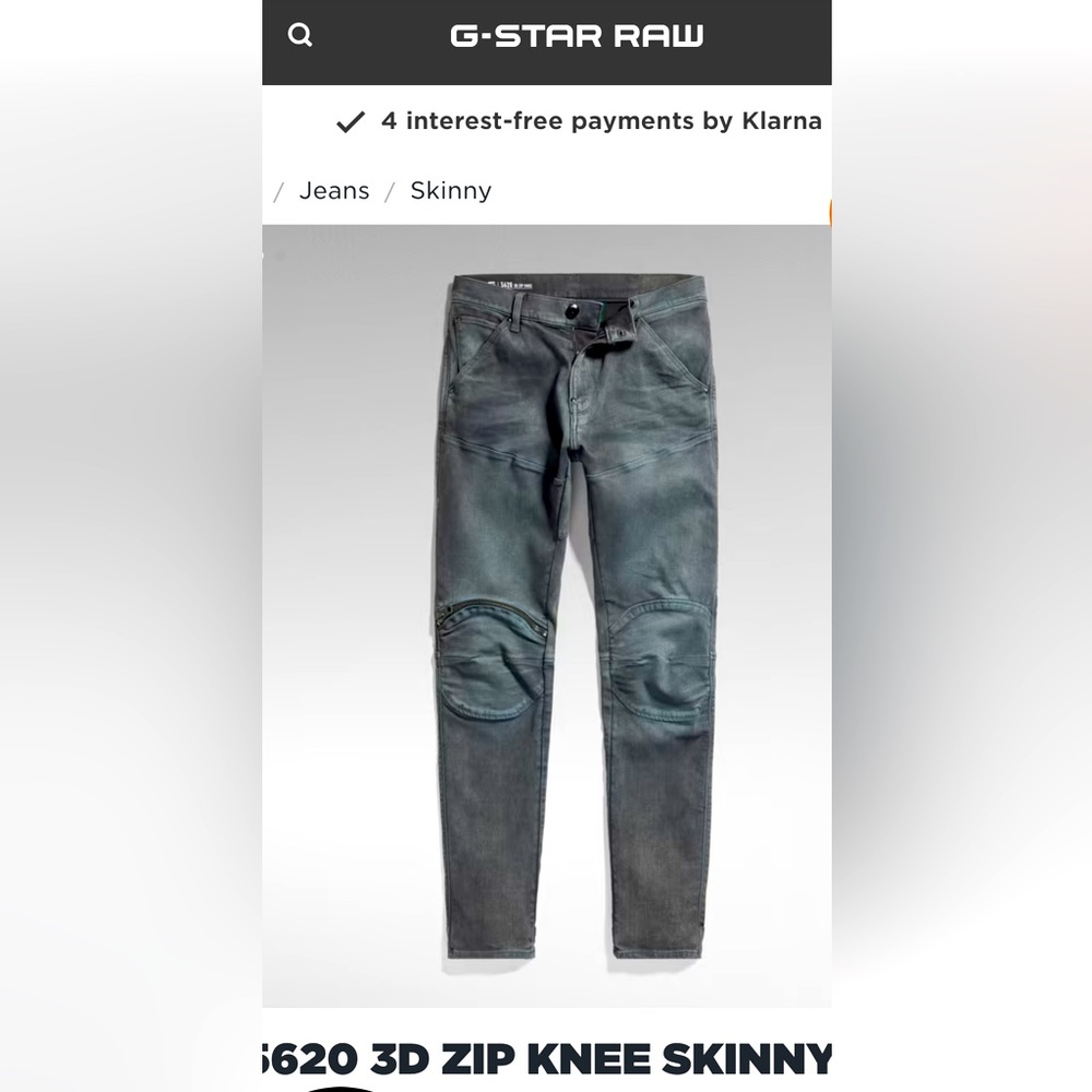 G-STAR 5620 Zip Knee Skinny Dark Aged Cobbler 32/32